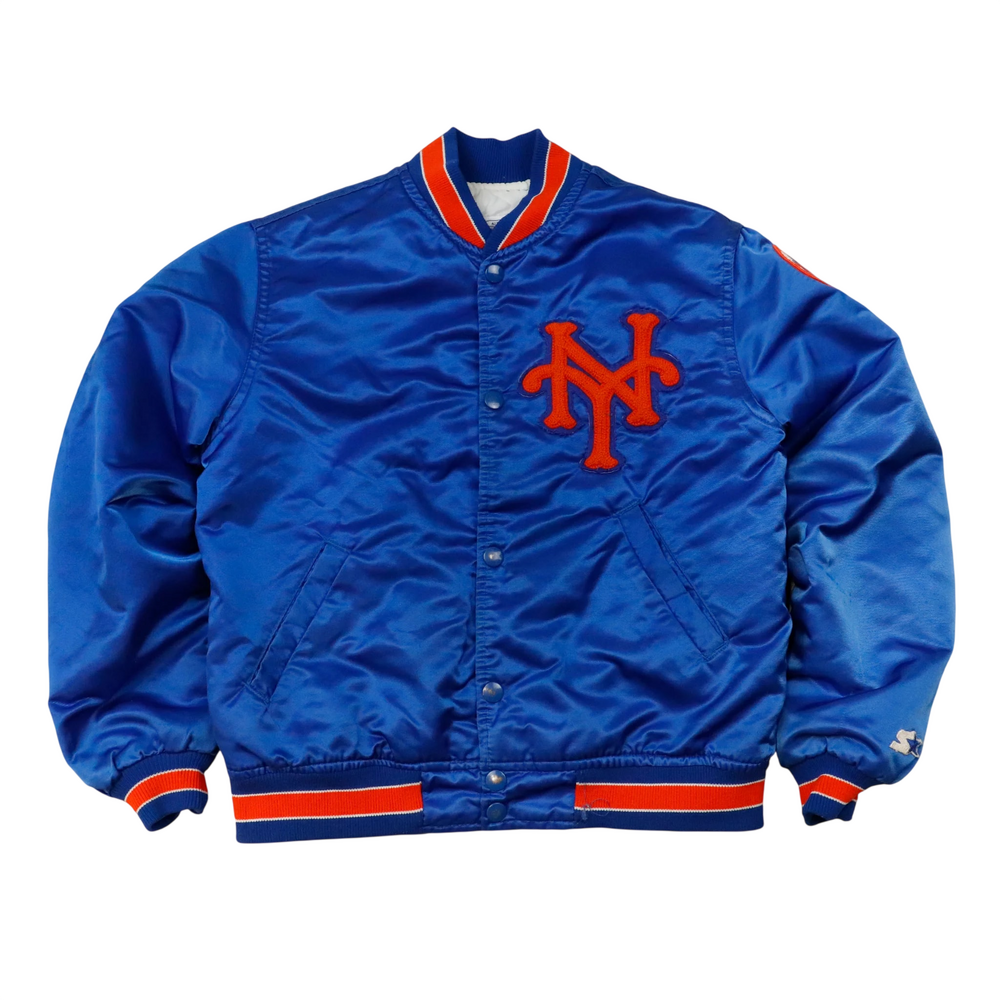 Vintage NY Mets Youth Blue/Orange Starter Satin Bomber Jacket Size M 80s